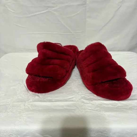 UGG Women's Plush Red Slippers - Picture 1 of 9